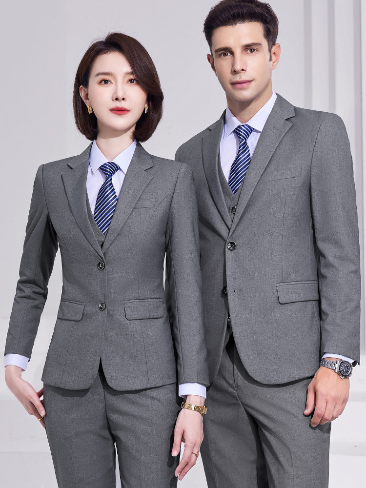 灰色职业西装套装定制男女商务正装4s店售楼部工作服教师西服外套