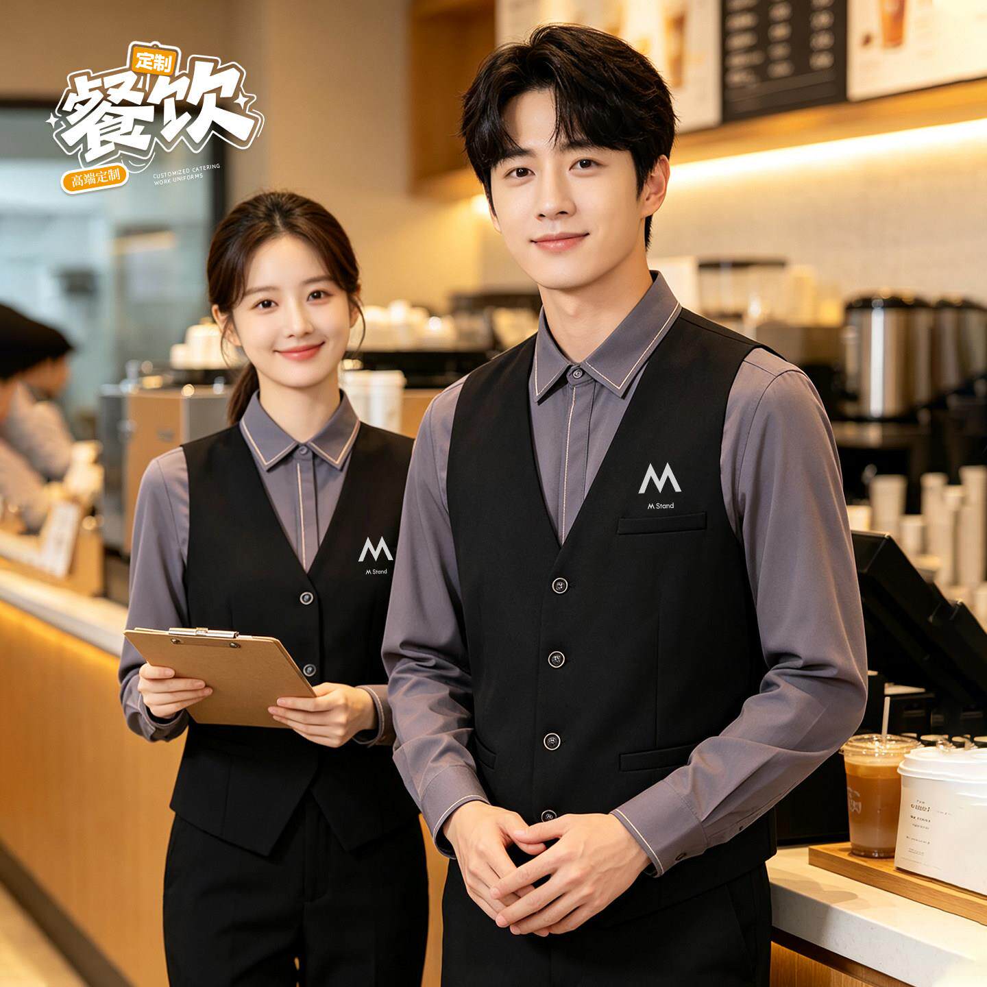 服务员工作服秋冬长袖女酒店餐饮咖啡厅汉堡饭店网咖员工衬衫工装