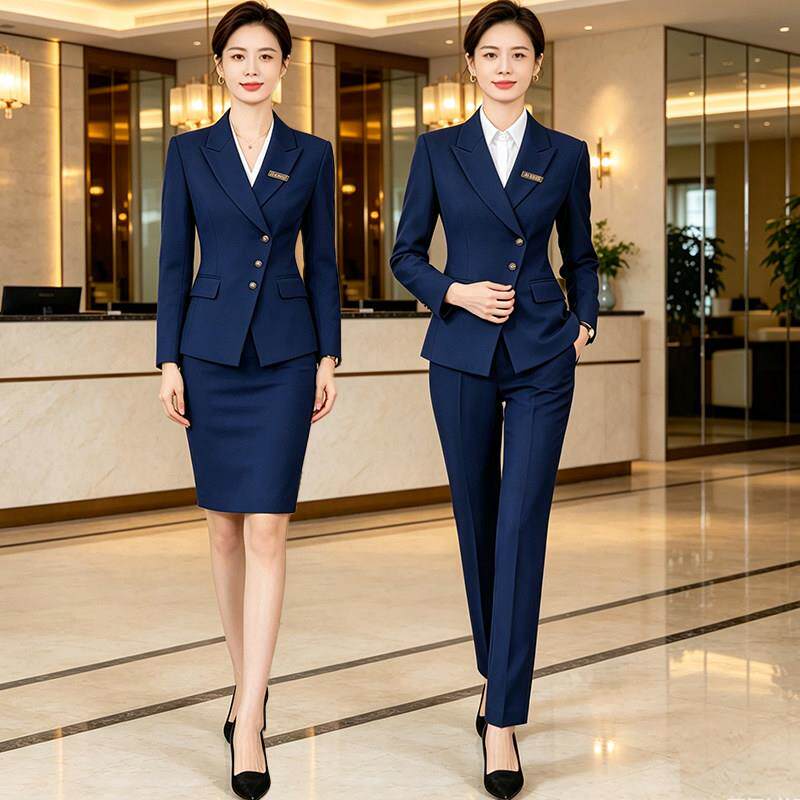 藏青色职业西装套装女高级感酒店前台经理珠宝店工作服销售正装秋