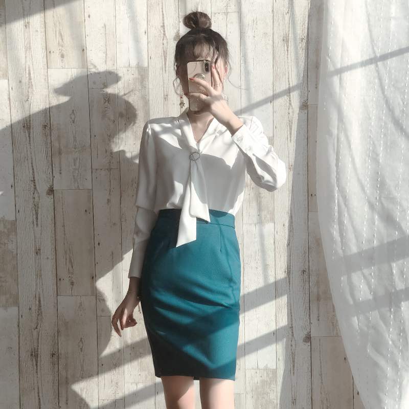 职业装套装白衬衫女长袖气质雪纺上衣2021系带设计感小众衬衣工装