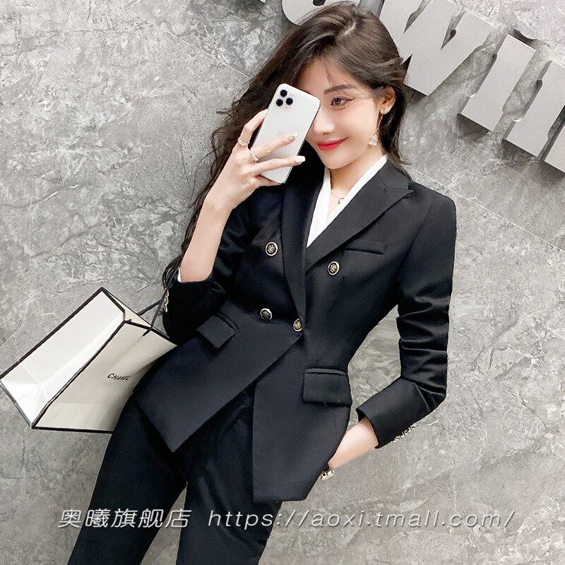 休闲西装女外套高级套装女秋冬新款英伦风白领干练通勤西服套裤OL