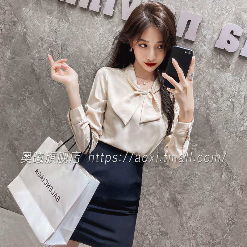 职业装衬衣秋女外穿韩版很仙的上衣小众质感衬衫蝴蝶结OL洋气初秋