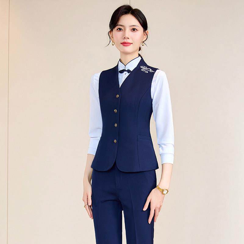 酒店马甲套装女黄金珠宝售楼前吧台中餐厅领班服务员美容院工作服