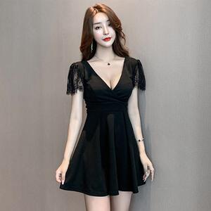夜场上班衣服遮肚短款蕾丝a字裙夜总店连衣裙柔式技师工作服性感
