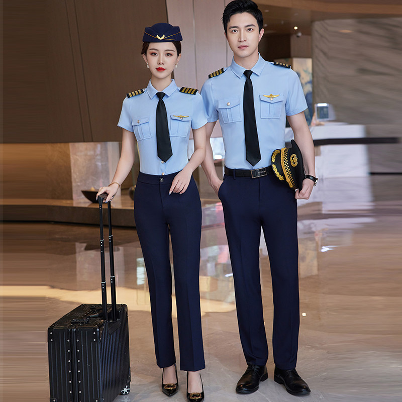 机长制服男衬衫空少飞行员短袖航空机师空姐空乘服女军鼓乐队酒吧