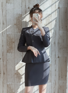 空姐制服职业套装高端工作服黑色长袖秋冬气质美容院西装裙工装OL