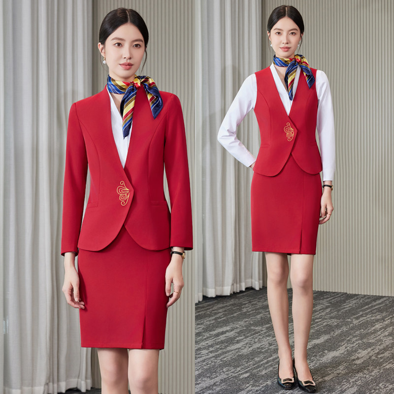 空姐职业装套装女新中式酒店前台美容师工作服空乘高铁乘务员制服