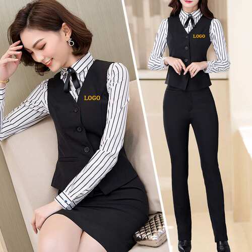美容师工作服女套装秋冬新款马甲时尚气质酒店餐厅美发服务员服装