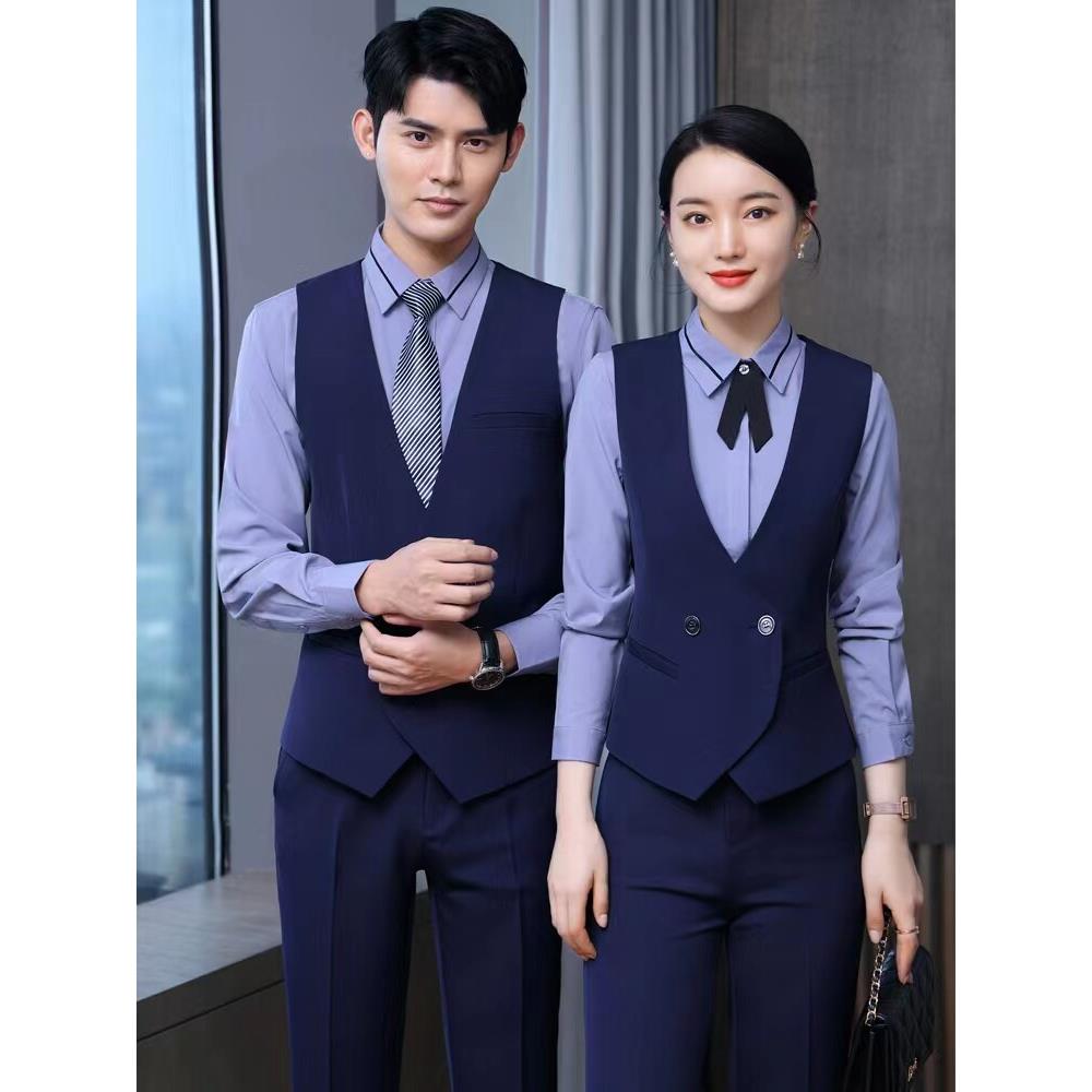 酒店前台工作装女秋冬职业装西服马甲套装KTV收银服务员工装制服