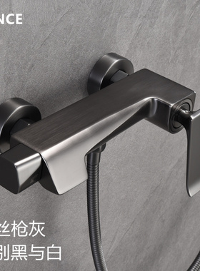 LANCE拉丝枪灰色浴缸花洒水龙头全铜冷热淋浴花洒套装方形混水阀