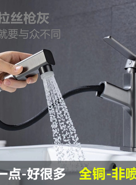 德国LANCE单孔全铜抽拉面盆水龙头枪灰色拉丝金黑色台盆冷热水阀