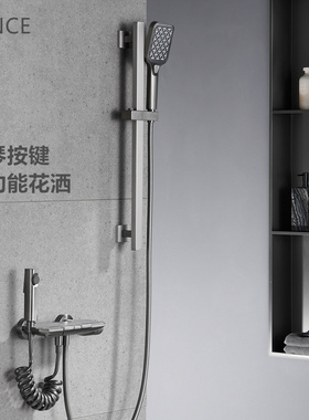 LANCE拉丝枪灰色淋浴花洒套装全铜冷热瀑布出水钢琴按键浴缸龙头