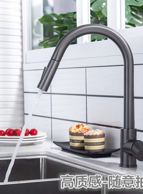德国LANCE全铜枪灰色抽拉厨房水龙头冷热洗菜盆拉丝黑色出口花洒