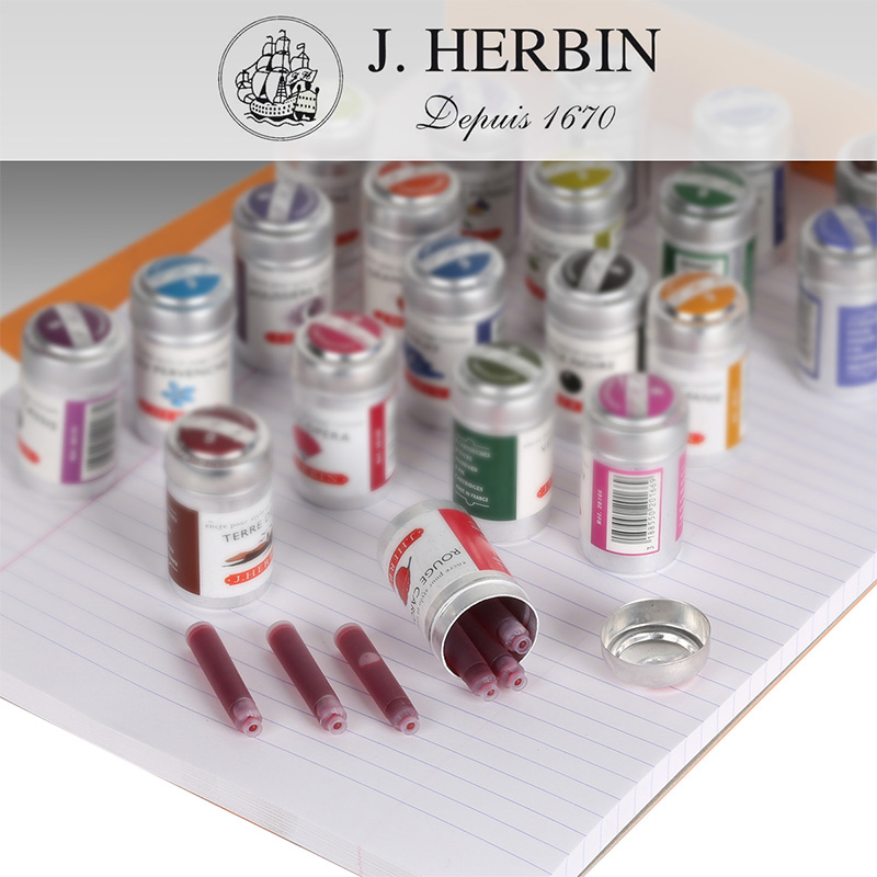 法国J.Herbin D系列彩色钢笔用墨胆墨囊钢笔硬笔补充液天然染料不堵笔墨水胆一次性黑红彩色墨胆钢笔替换胆