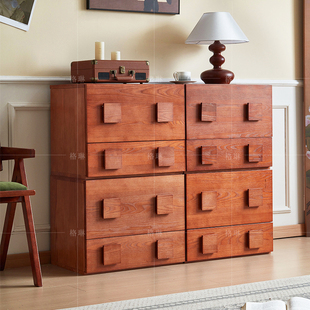 中古风实木卡门电视柜多功能组合柜模块边柜卧室客厅储物柜小户型