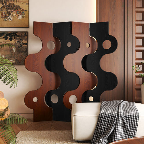 法式复古折叠屏风实木黑色折屏客厅家用法式入户隔断艺术中古屏风