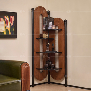 法式 复古角几置物架 中古风白蜡木实木沙发边几客厅小户型家用美式