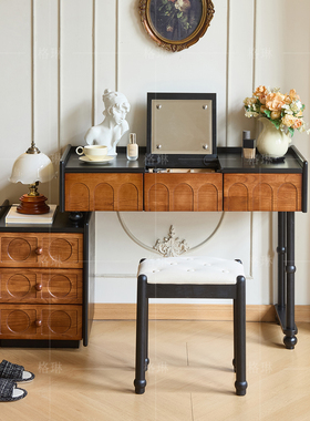 法式中古风白蜡木实木梳妆台斗柜一体卧室小户型复古高级感收纳柜