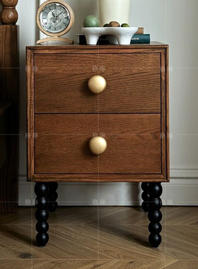 法式中古风白蜡木实木床头柜卧室新款露比美式复古收纳储物床边柜