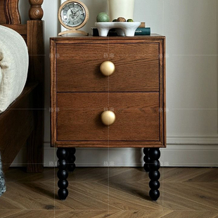 复古收纳储物床边柜 露比美式 法式 中古风白蜡木实木床头柜卧室新款