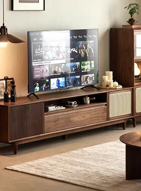 北美黑胡桃木电视柜茶几组合复古风纯实木地柜客厅收纳柜家用原木