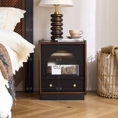 法式复古卧室实木床头柜美式收纳床边小柜子家用置物架储物柜新款