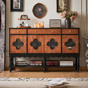 法式 复古储物柜斗柜中古色玄关柜入户玄关柜走廊过道储物柜实木