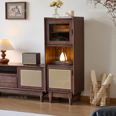 黑胡桃木电视柜边柜复古风立柜客厅收纳家用斗柜储物柜纯实木柜子