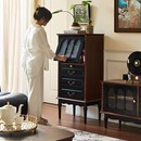 法式 复古实木边柜小户型家用轻奢抽屉三斗柜客厅玻璃展示柜餐边柜