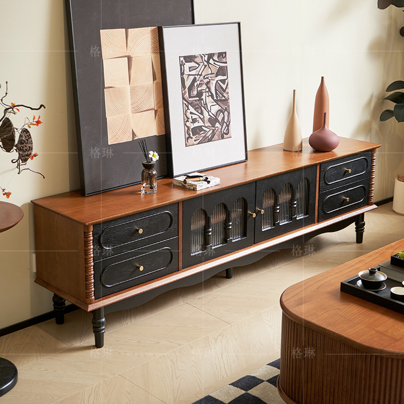 法式中古风白蜡木实木电视柜组合客厅家用复古高级感落地电视机柜