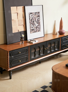 法式中古风白蜡木实木电视柜组合客厅家用复古高级感落地电视机柜