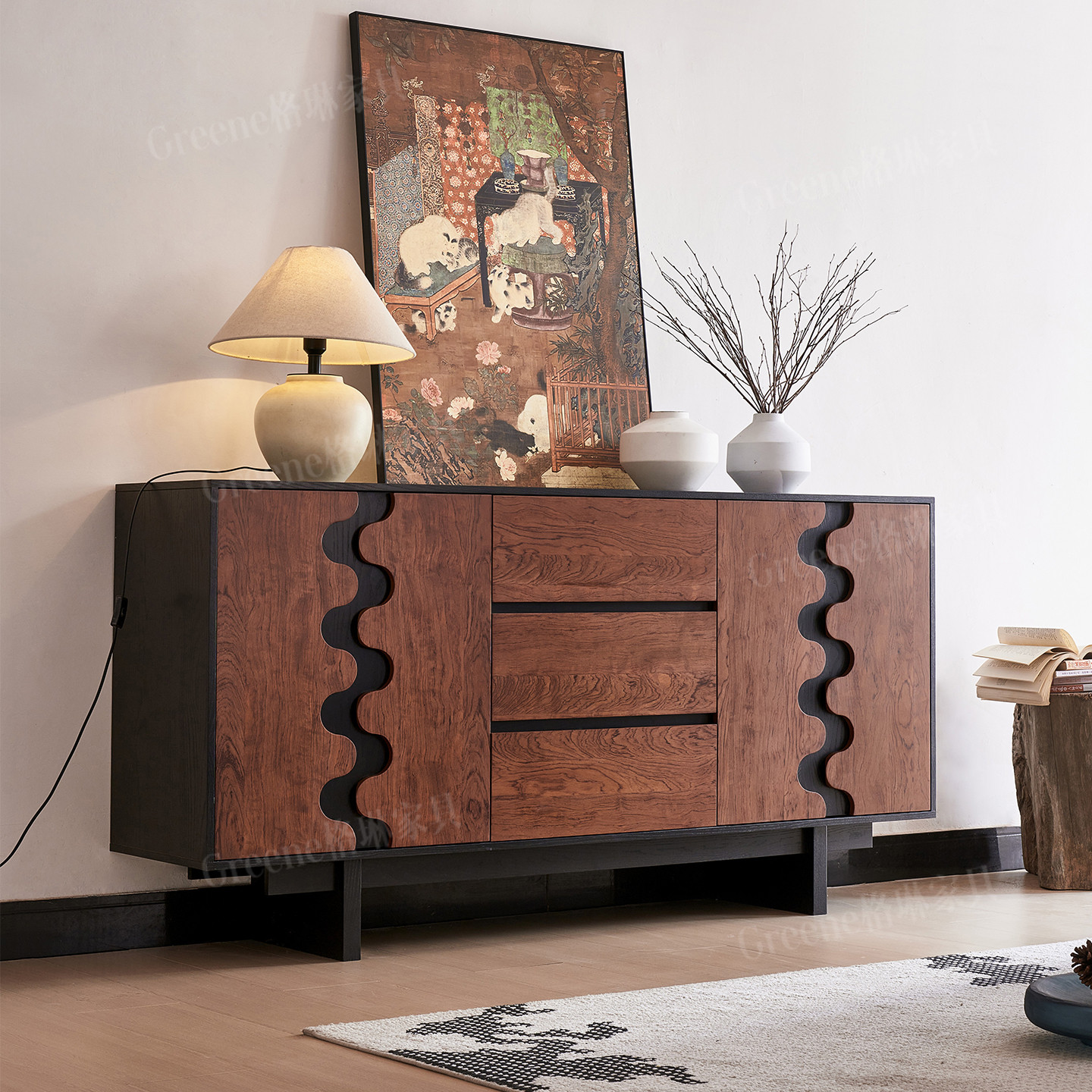 法式中古风白蜡木实木云端斗柜客厅靠墙储物餐边收纳柜复古抽屉柜