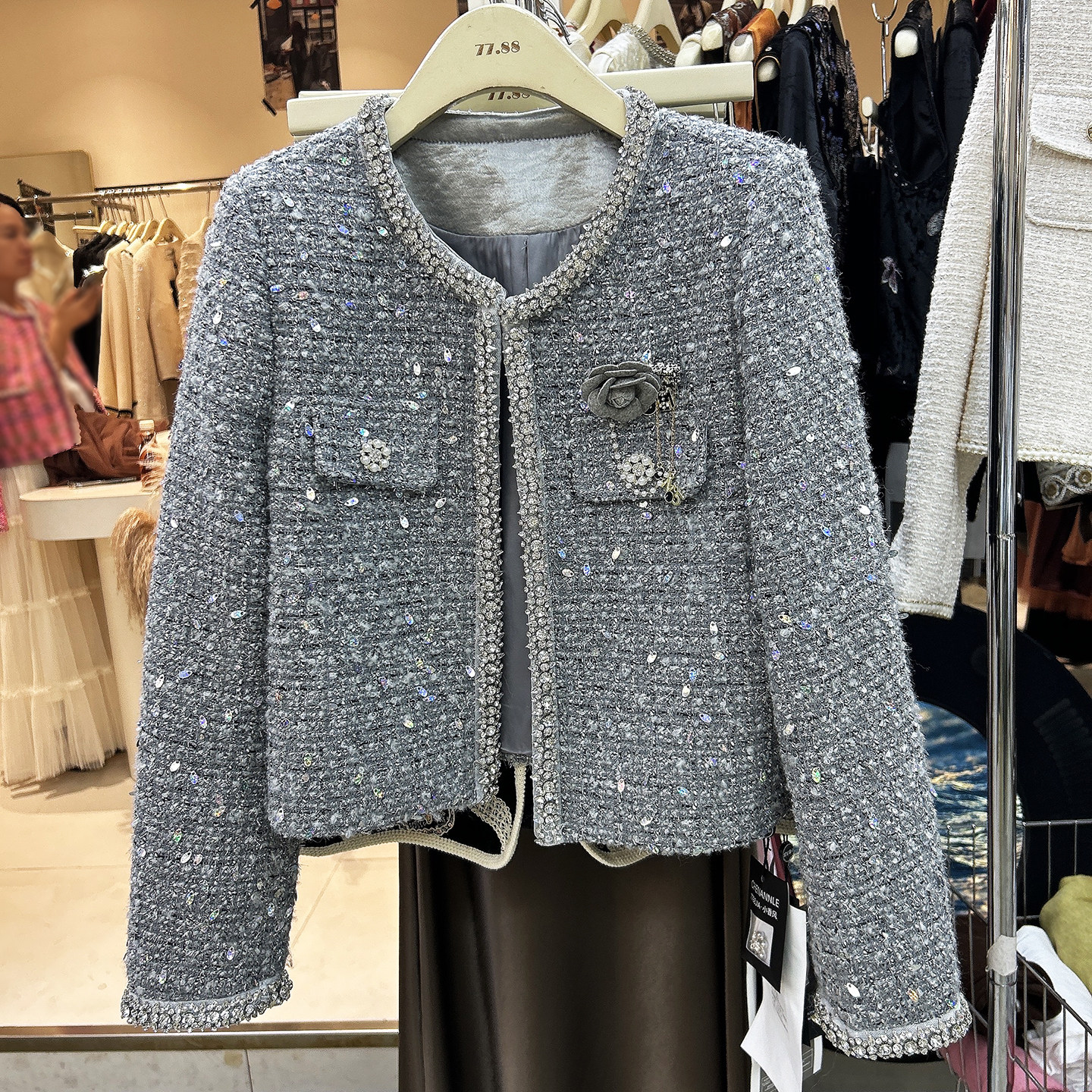 重工钉珠亮片粗花呢小香风短外套女2025秋冬新款法式名媛气质上衣,女装/女士精品,短外套,淘宝优惠券,粉丝福利购,淘宝优惠卷