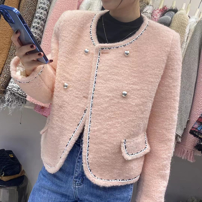 双排扣仙女粉90白鸭绒小香风外套