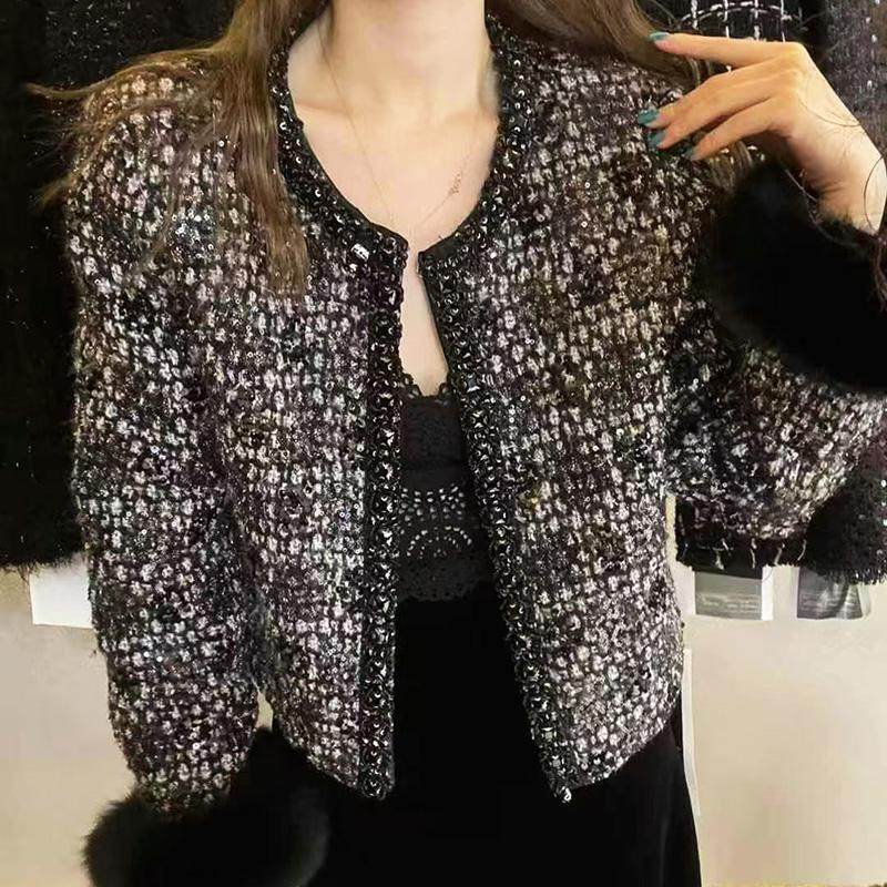 狐狸毛钉珠亮片小香风羽绒外套女2025冬季轻奢粗花呢大衣高级感,女装/女士精品,短外套,淘宝优惠券,粉丝福利购,淘宝优惠卷