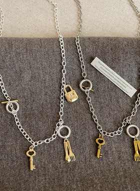 欧美个性钥匙锁扣汤匙勺子OT扣项链女设计感独特时尚颈链毛衣链