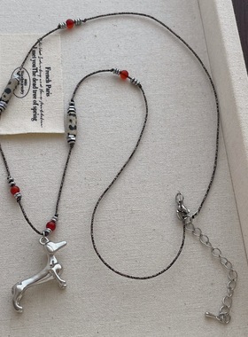 编织天然石串珠腊肠狗项链小众时尚轻奢高级感气质百搭复古毛衣链