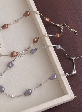 法式气质高级感灰色巴洛克仿珍珠项链女时尚轻奢百搭锁骨链配饰品