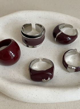 ins博主同款巧克力色滴油戒指女时髦高级感个性气质百搭指环戒子