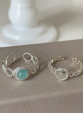 甜酷高级感蕾丝边天然石开口戒指