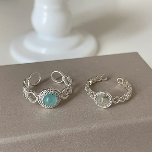 甜酷高级感蕾丝边天然石开口戒指女轻奢潮流精致个性 指环戒子 时尚