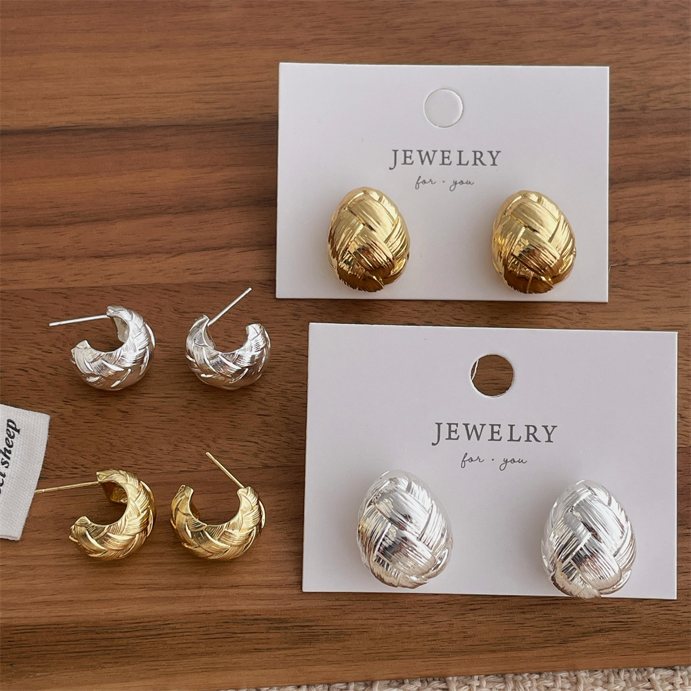 欧美时尚简约冷淡风编织C形耳环