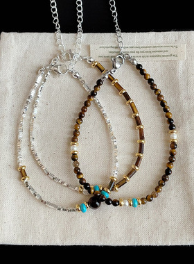 虎眼石天然石珍珠碎银手链女复古民族风轻奢时尚潮流百搭手环手饰