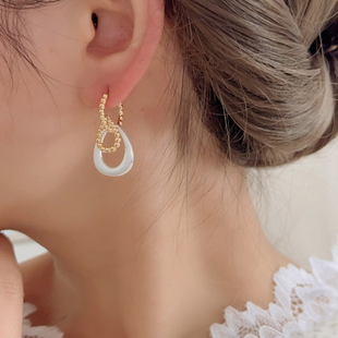 法式设计感几何重叠金属撞色耳环女气质优雅简约通勤时尚耳钉耳饰