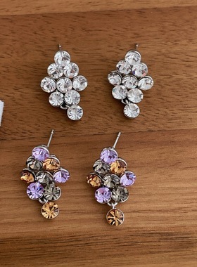 时尚轻奢高级感紫色锆石流苏耳钉女小众精致简约气质百搭耳环耳饰