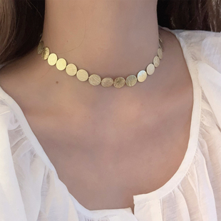 冷淡风拉丝金属爱心圆片项链手链女重工轻奢高级感个性颈链锁骨链