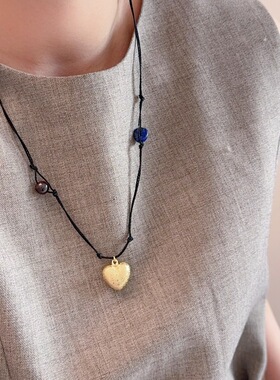 韩国小众设计磨砂爱心吊坠绳子编织项链个性时尚气质高级感锁骨链