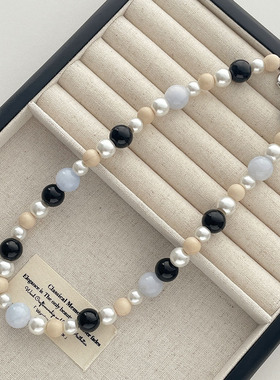 天然蓝色海蓝宝施家珍珠白化石串