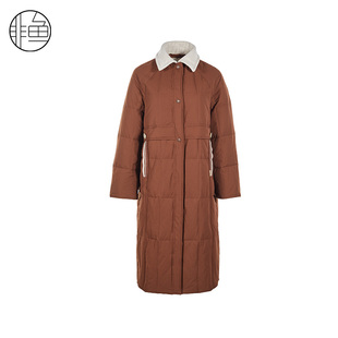 非鱼2024秋冬新款撞色羽绒服翻领女士中长款加厚羽绒外套简约百搭