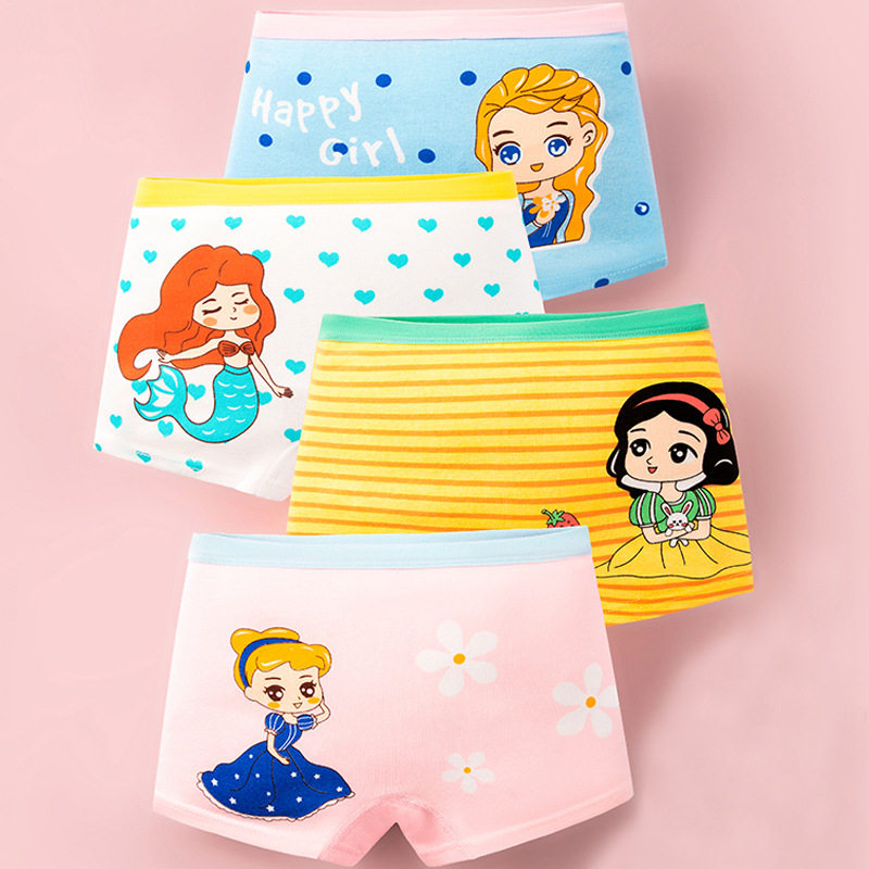 儿童小内裤女宝宝纯棉四角100%不夹pp公主卡通女孩中大童平角短裤